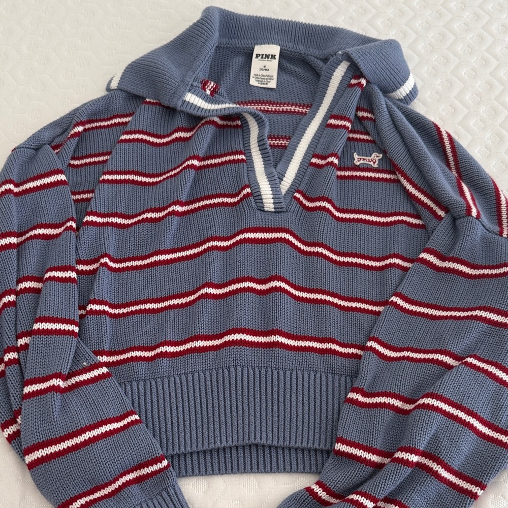 Striped Cropped Collared Sweater